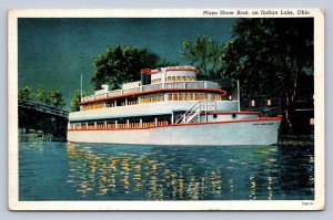 J97/ Indian Lake Ohio Postcard c1930s Plaza Show Boat Night 358