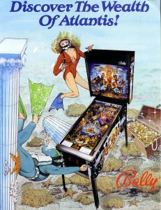 Atlantis Pinball FLYER Original 1989 NOS Game Art Lost City Fantasy Vintage