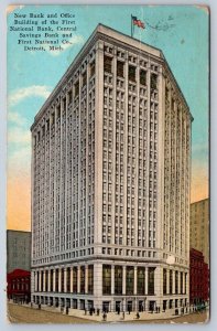 Bank & Office Building, First National, Central Savings, Detroit, 1928 Postcard