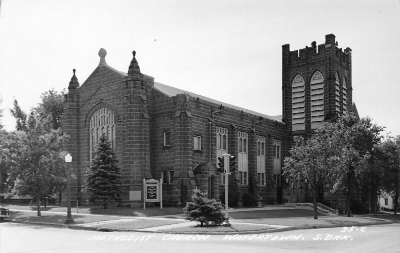 Watertown South Dakota~Stout Belltower~Stone Brick Methodist Church~RPPC c1950 