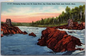 1946 Swinging Bridge Over St. Louis River Jay Cooke Park Duluth MN Postcard