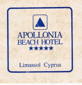 Cyprus Limassol Apollonia Beach Hotel Brown Vintage Luggage Label sk3176