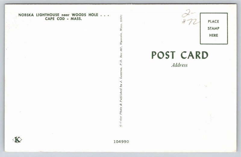 Cape Cod MA~Nobska Lighthouse Near Woods Hole~Vintage Postcard