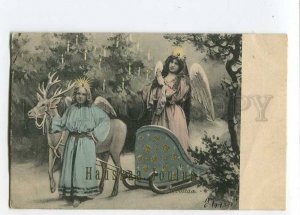 279875 CHRISTMAS X-mas ANGEL Pray DEER vintage 1904 year PC