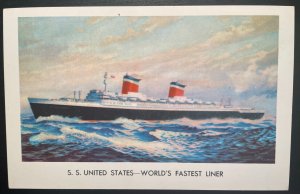 Vintage Postcard 1960s S.S. United States, Largest & Fastest built in America