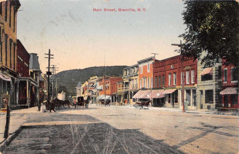 Granville New York Main Street, Color Lithograph Vintage Postcard U4961