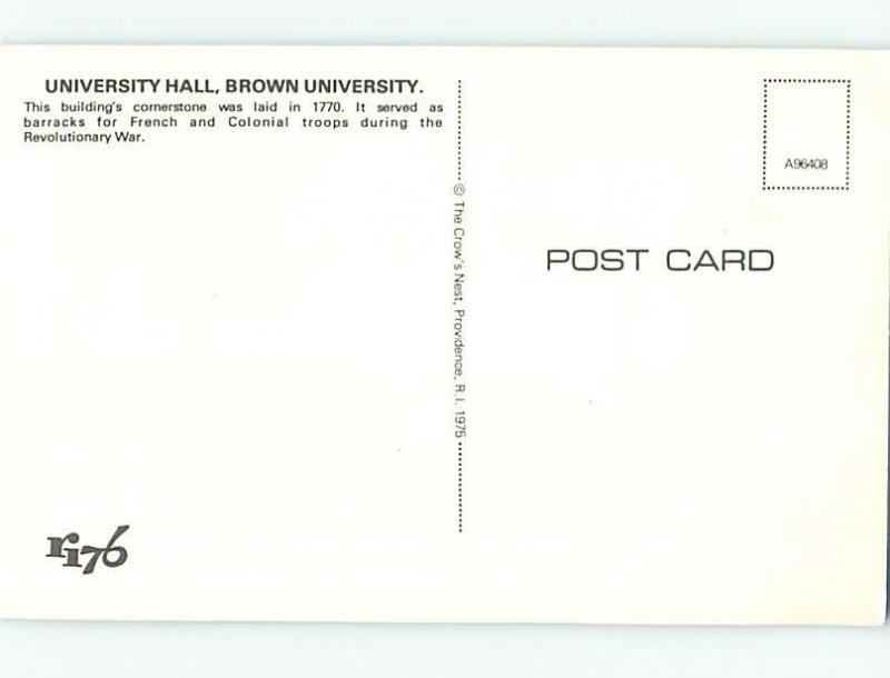 Unused Pre-1980 HALL AT BROWN UNIVERSITY Providence Rhode Island RI L6925