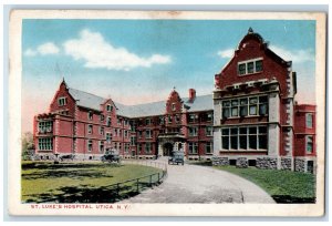 Entrance To St. Luke's Hospital Cars Street Scene Utica New York NY Postcard