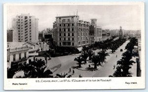 RPPC CASABLANCA, Morocco ~ FOUCAULT STREET Scene Hotel Le Plaza c1930s Postcard