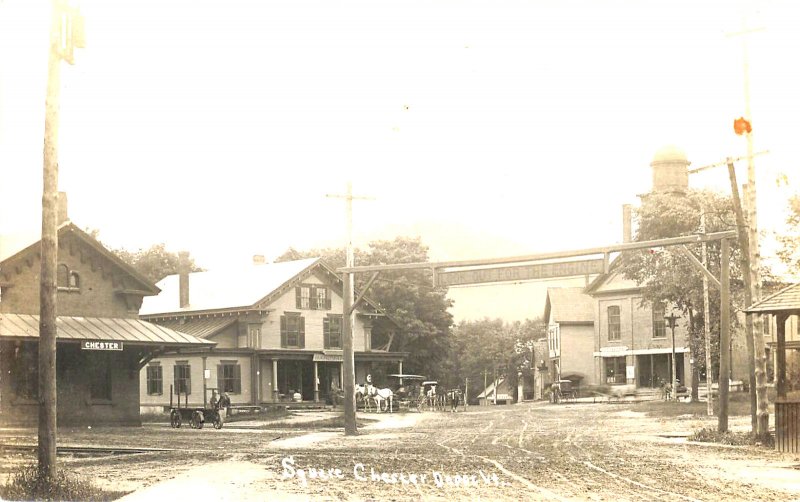 Chester VT, Train Depot Business District, Hardware Store, Real Photo Postcard