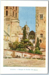 c1910s Avignon, France Rampe du Rocher Doms Church + Palais des Papes Stamp A358