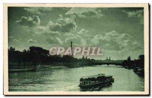 Old Postcard Les Jolis corners of Paris on the Seine Eiffel Tower Boat Peniche