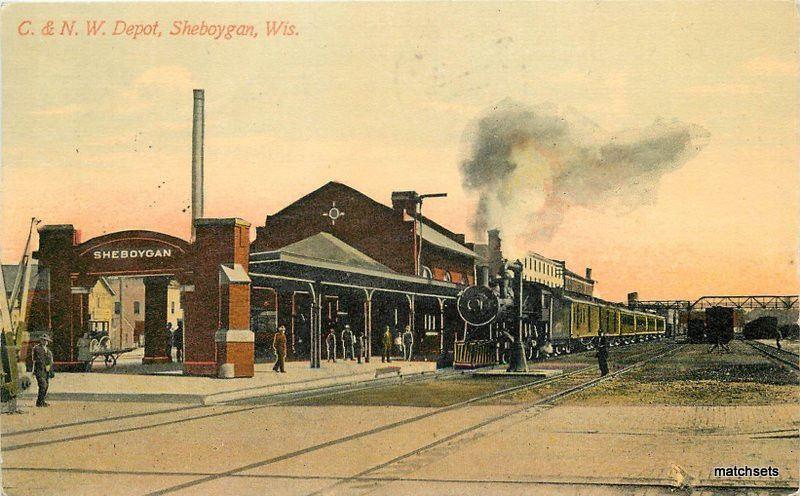 1910 Railroad Train C&NW Depot Sheyboygan Wisconsin Acmegraph 10792