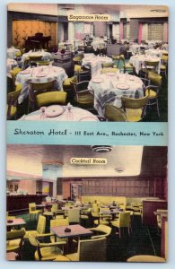 Rochester New York NY Postcard Sheraton Hotel Cocktail And Sagamore Room c1940's