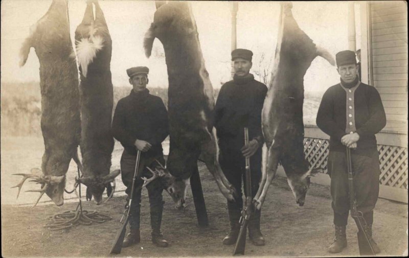 Maine Deer Hunting Men Guns CRISP VIEW OF SHOTGUNS Real Photo Postcard