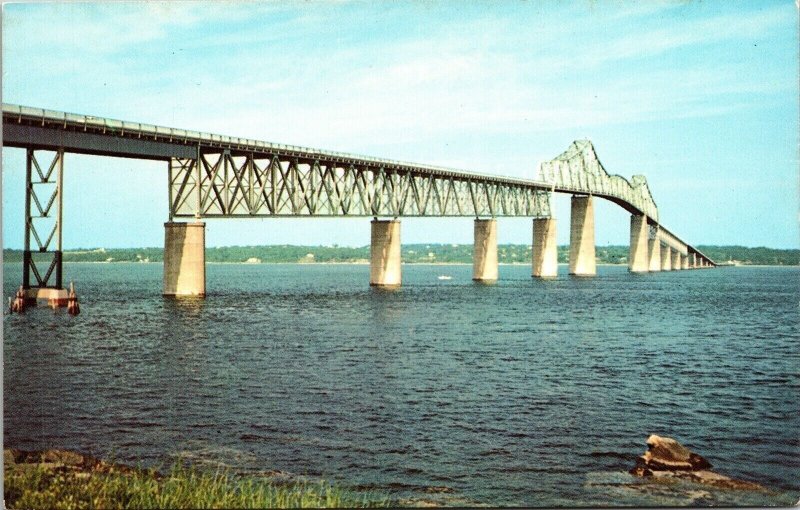 Jamestown Bridge Narragansett Bay Rhode Island Ri Plastichrome Unp Postcard 