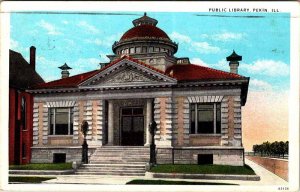 Postcard LIBRARY SCENE Pekin Illinois IL AM5826