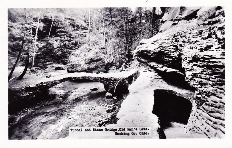 RPPC, Tunnel and Stone Bridge, Old Man's Cave, Hocking County Ohio Postcard A05