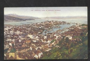 BERGEN NORWAY NORGE BIRDSEYE VIEW OD DOWNTOWN VINTAGE POSTCARD