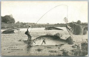 FISHING EXAGGERATED 1912 ANTIQUE POSTCARD