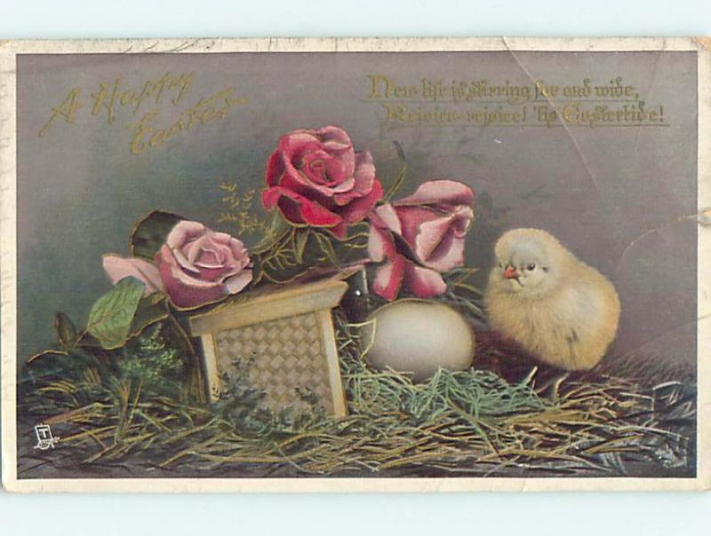 Edge Tear Divided-Back Easter Tuck CHICK & EGG & ROSE FLOWERS o6553