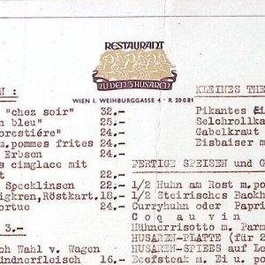 c1955 AUSTRIA RESTAURANT ZUDEN 3 HUSAREN WIEN WEIHBURGGASSE MENU  Z5560
