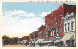 Public Square West Side Masonic Temple Bryan Ohio 1920c postcard