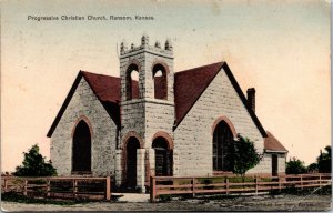 Hand Colored Postcard Progressive Christian Church in Ransom, Kansas~131681