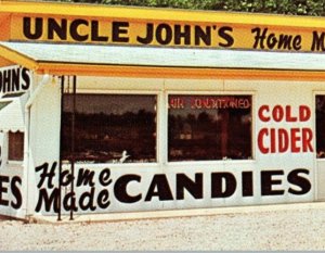 Vintage Uncle John's Homemade Candy & Cider Shoppe Mitchell, IN Postcard F165