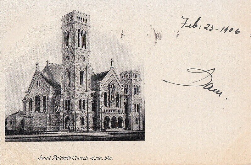 Postcard Saint Patrick's Church Erie PA 1906