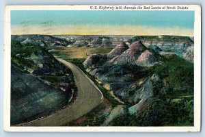 1950 Bad Lands North Dakota ND Vintage Postcard US Highway Through Aerial View
