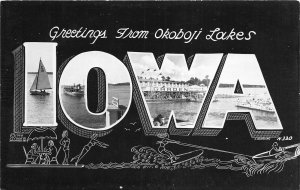 H51/ Okoboji Lakes  Iowa RPPC Postcard Large Letter Greetings Ferris Wheel