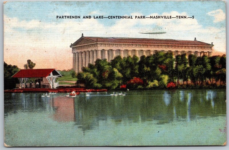 Vtg Nashville Tennessee TN Parthenon & Lake Centennial Park 1940s View Postcard