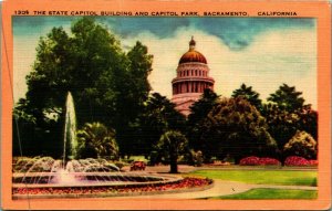 State Capitol Building and Park Sacramento California CA UNP Linen Postcard B3