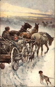 Tuck Life in Russia Horses and Wagon in Snowstorm c1910 Vintage Postcard