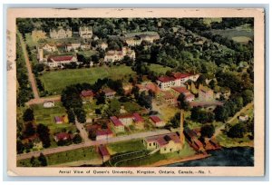 Kingston Ontario Canada Postcard Aerial View of Queen's University 1939