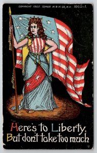 Patriotic Lady Liberty Here's To Liberty But Don't Take Too Much Postcard AA3