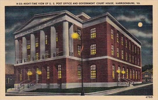 Night Time View Of U S Post Office And Government Court House Harrisonburg Vi...