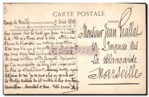 Old Postcard Militaria Camp of Mailly Infantry arriving in camp unfurled flag
