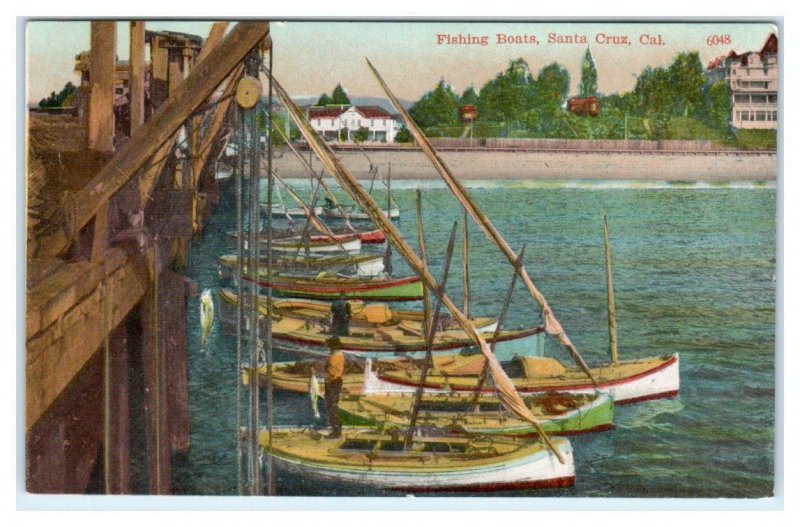 SANTA CRUZ, CA California ~ Pier & FISHING BOATS  c1910s  Postcard