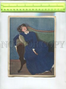 476817 Konstantin Somov Sleeping woman in blue dress Passe-partout illustration