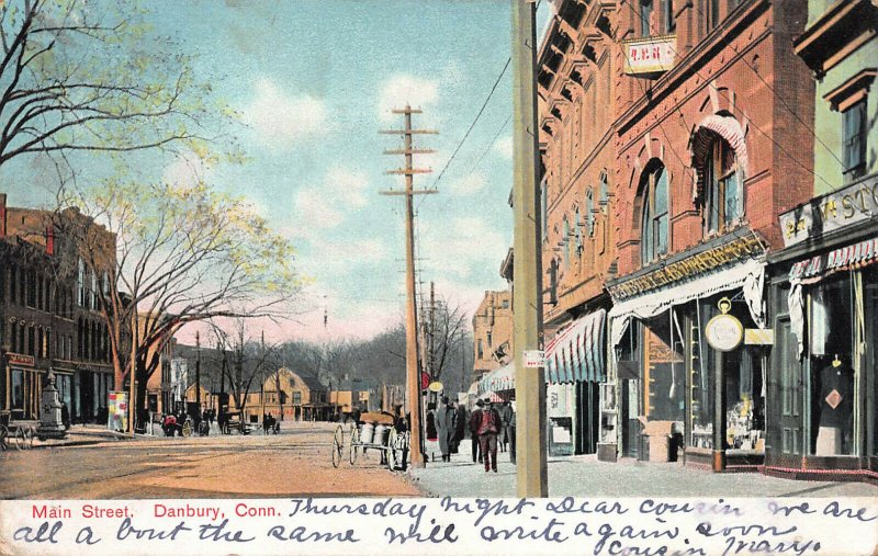 Scene of Main Street, Danbury, Connecticut, Early Postcard, Used in 1907