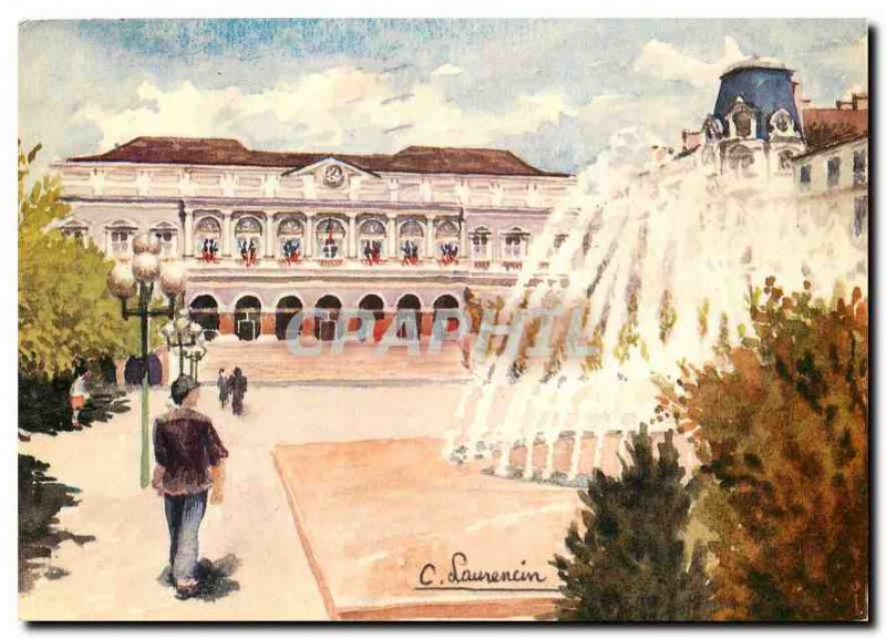 Postcard Modern Watercolor Saint Etienne The City Hotel