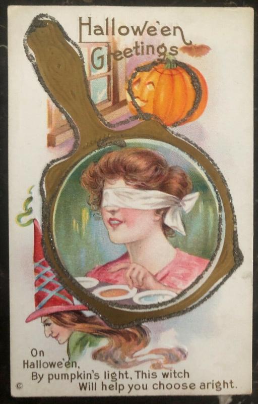 Mint Vintage USA Picture Postcard PPC  Halloween Greetings Witch Will Help You