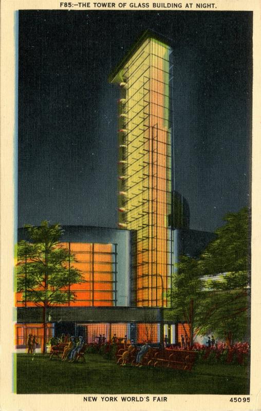 NY - 1939 New York World's Fair. Tower of Glass Building at Night