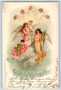 1899 Merry Christmas Little Angels Cherub German Posted Antique Postcard