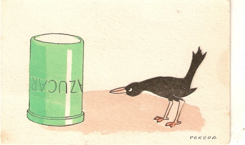 A Sweet-toothed black birdCurious vintage Spanish postcard