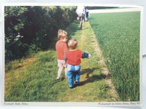 Two Little Boys on Footpath Walk Risby Suffolk Vintage Postcard 1980s