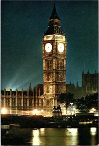 Houses of Parliament/Big Ben London Night View Continental Postcard