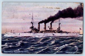 Kansas KS Postcard Battleship Steamer US Navy Warship World War II c1909 Vintage